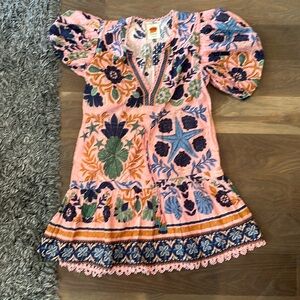 Farm Rio Seashell Tapestry Cotton Mini Dress